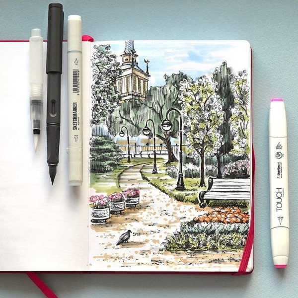 Пейзаж фломастерами