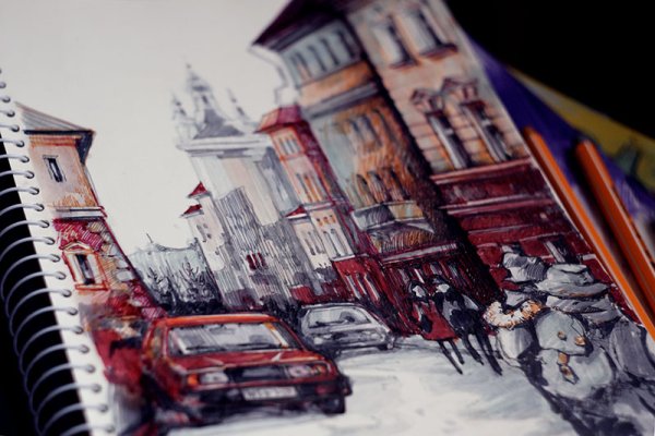 Красивый пейзаж фломастерами