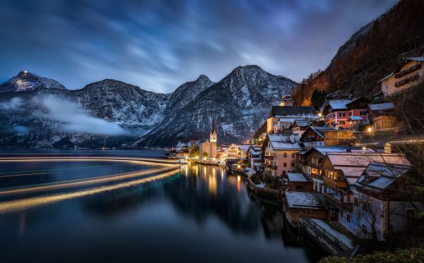 Австрия Халльштатт горы озеро Lake Hallstatt Альпы