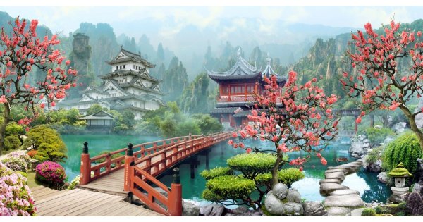 Япония дворец Сакура сад