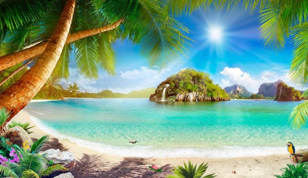 Пляж с пальмами