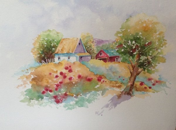 Декоративный пейзаж акварелью