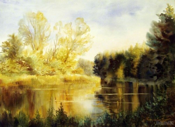 Пейзаж акварелью рассвет