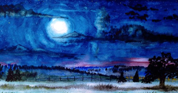 Простой пейзаж гуашью