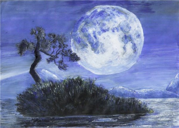 Ночной пейзаж гуашью