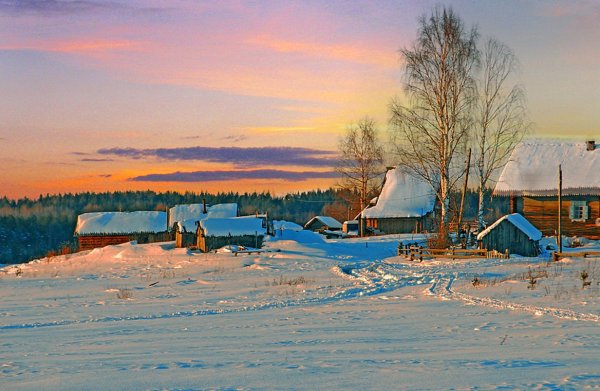Снежная зима в деревне