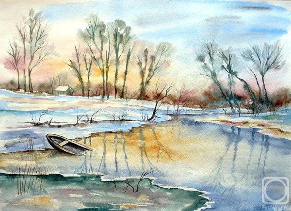 Этюд зимний пейзаж акварелью Андрей Крутов