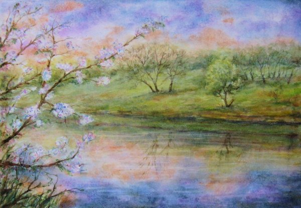 Весенний пейзаж акварелью