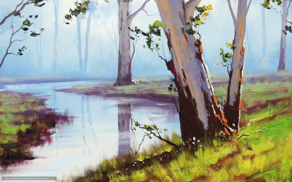 Весенний пейзаж гуашью