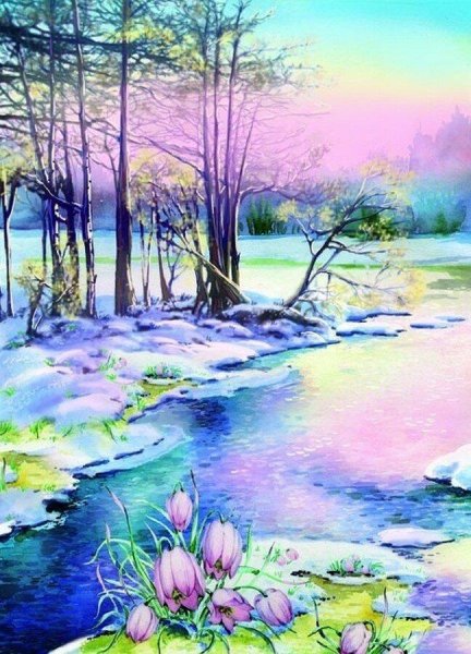 Весенний пейзаж гуашью