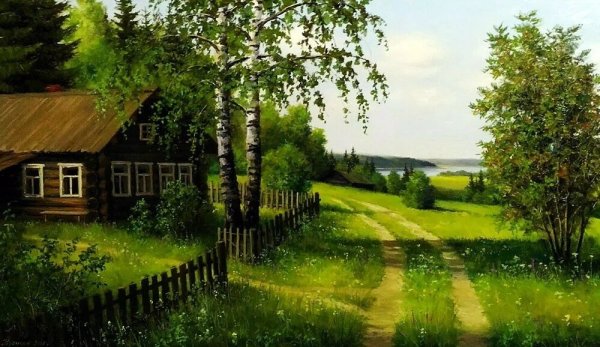 Красивый закат в деревне