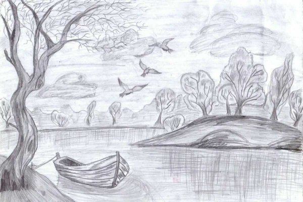 Пейзаж карандашом легкий