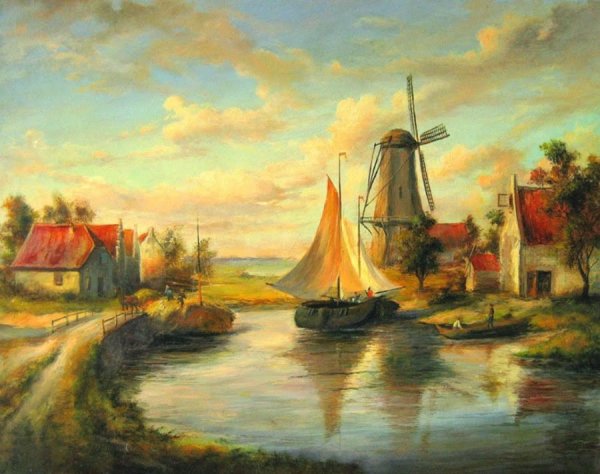 Фламандский пейзаж с мельницей 17 век живопись