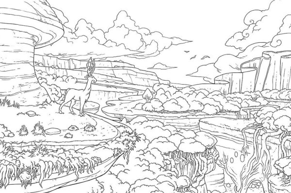 Сказочный пейзаж раскраска