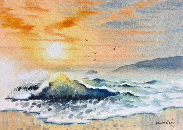 Акварельный пейзаж море