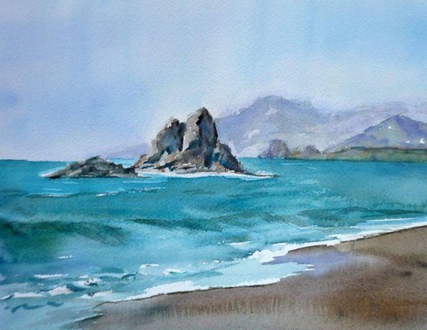 Живопись мастихином море Восход горы