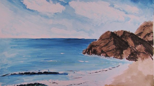 Морской пейзаж цветными карандашами