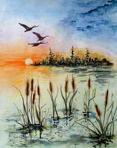 Пейзажи акварелью легкие