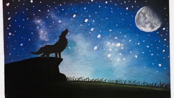Звездный пейзаж волк