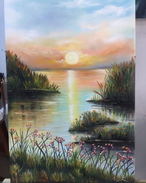 Горная река живопись мастихин