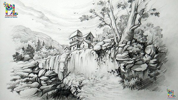 Пейзаж карандашом