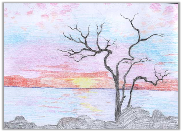 Закат гуашью