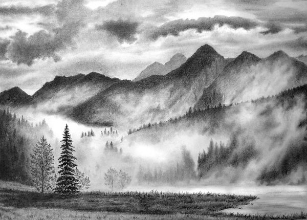 Рисунки карандашом красивые пейзажи