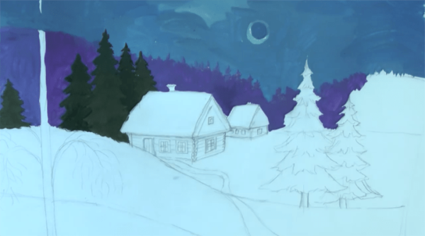 Поэтапное рисование зимнего леса