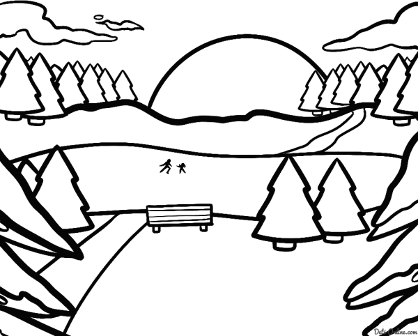 Зимний пейзаж раскраска