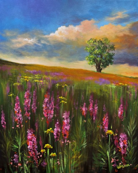 Пейзаж гуашью