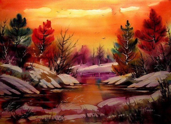 Рисунки гуашью пейзажи