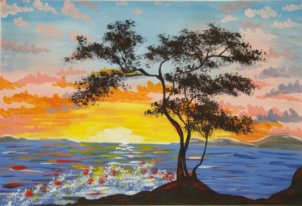 Пейзаж гуашью