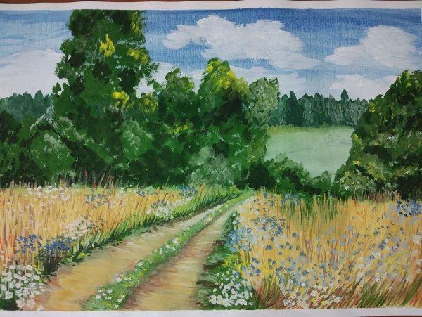 Горы воздушная перспектива гуашь