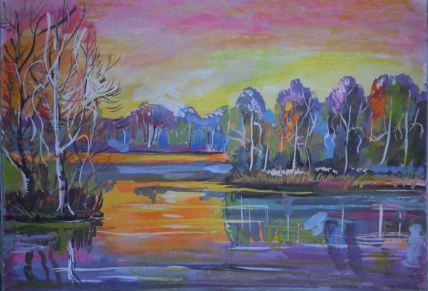 Небольшие пейзажи гуашью