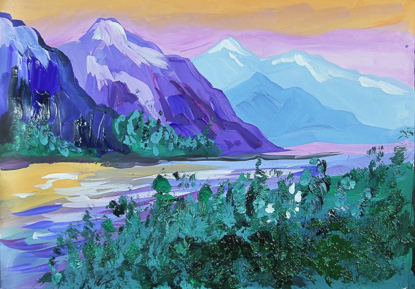 Горы воздушная перспектива гуашь