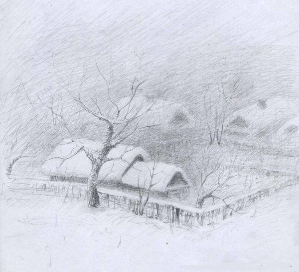 Зимний лес карандашом