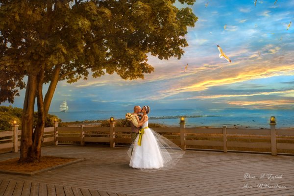 Свадебная фотография горы и замок