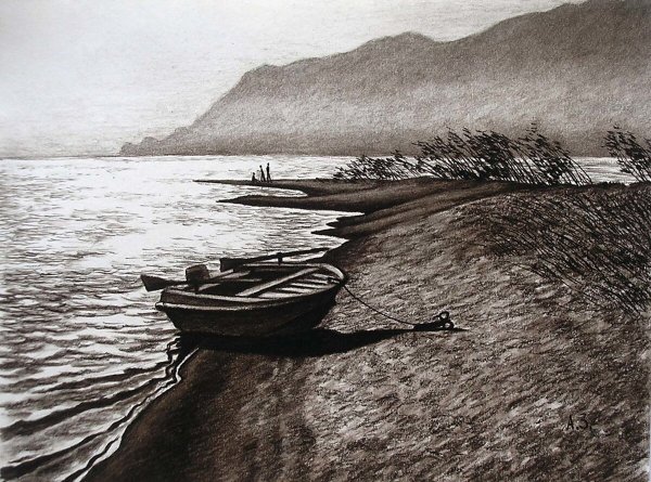 Графика сепия сангина горы