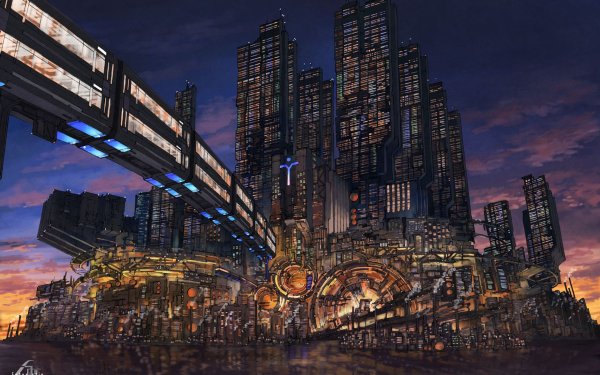 Cyberpunk City небоскребы