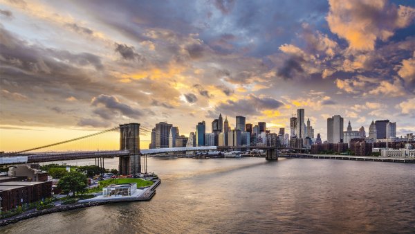 Нью-Йорк мост Манхэттен закат