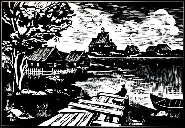 Пейзаж Графика линогравюра
