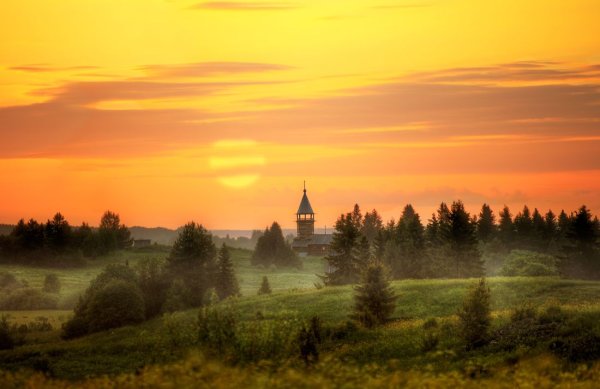 Русь Рязанские деревянная часовня рассвет рассвет