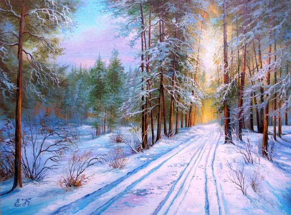 Леднев Александр Алексеевич . Зимний пейзаж.