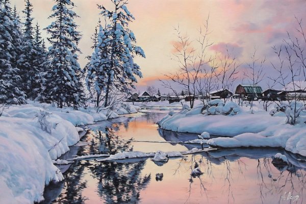 Леднев Александр Алексеевич . Зимний пейзаж.