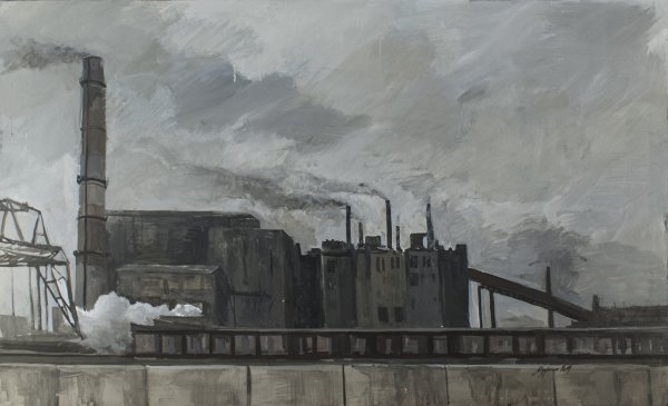 Индустриальный пейзаж живопись маслом