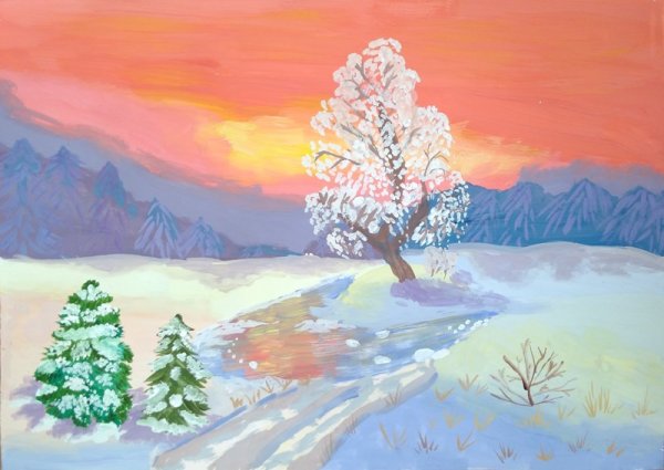 Рисование зимы красками