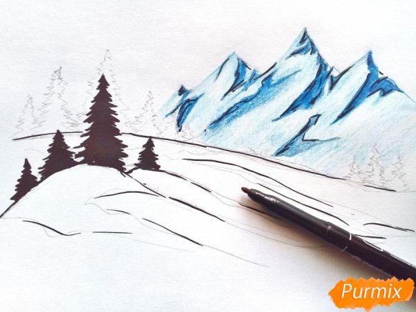 Зимняя дорога рисунок карандашом для срисовки