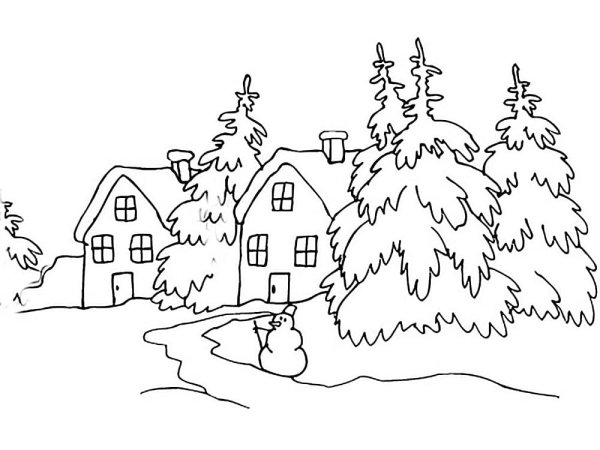 Зимний пейзаж раскраска для детей