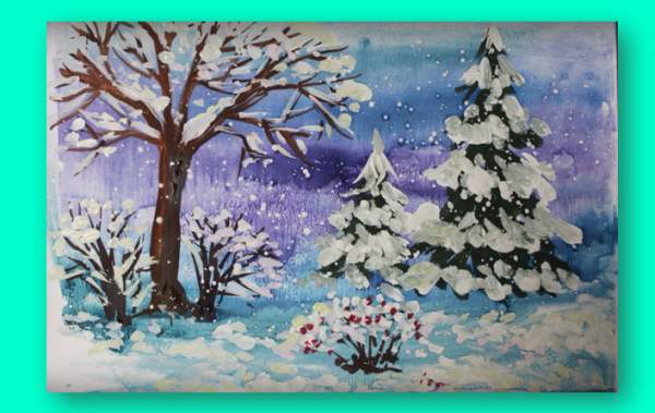 Зимние рисунки гуашью