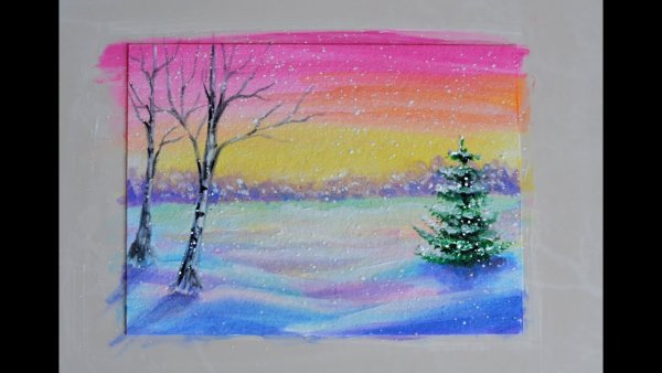 Рисование для детей красками зима